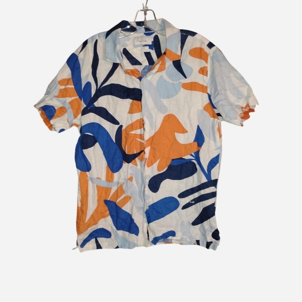 Porter & Ash Men's Abstract Botanical Short Sleeve 100% Linen Button-Down Shirt